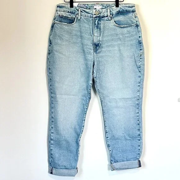 NWT Good American Good Girlfriend High Light Wash Blue Jeans - Size 12 / 31